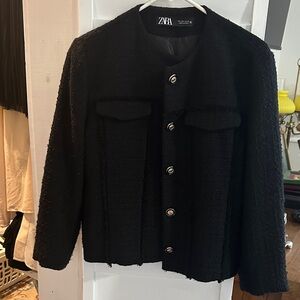 Zara Black Textured Women's Blazer